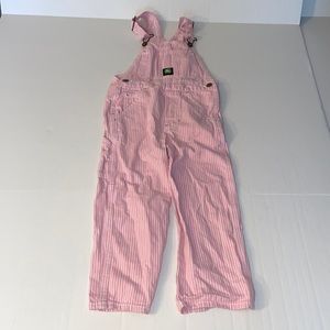 John Deere Girls Size 6 Regular 100% Cotton Pink And White Overalls